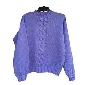 VTG Studio Works M Purple 100% Cotton Cable Knit Mock Neck Sweater USA Made